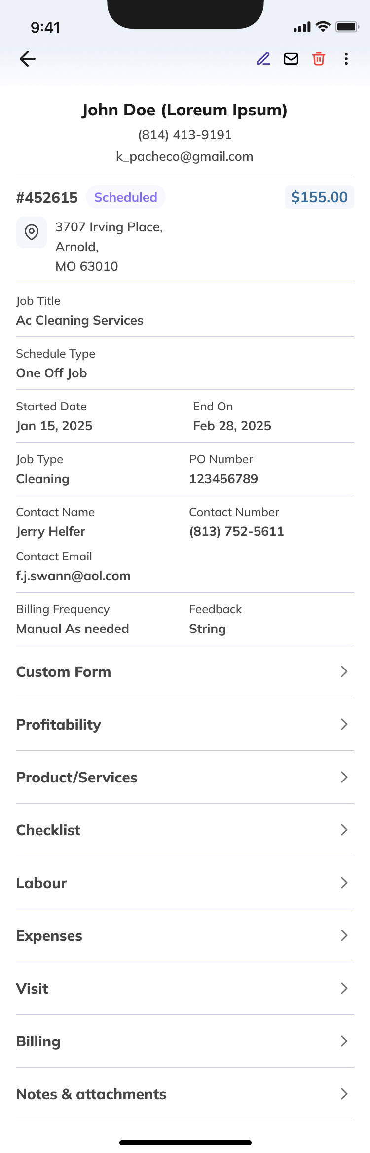 Janitorly janitorial scheduling software Mobile Job View