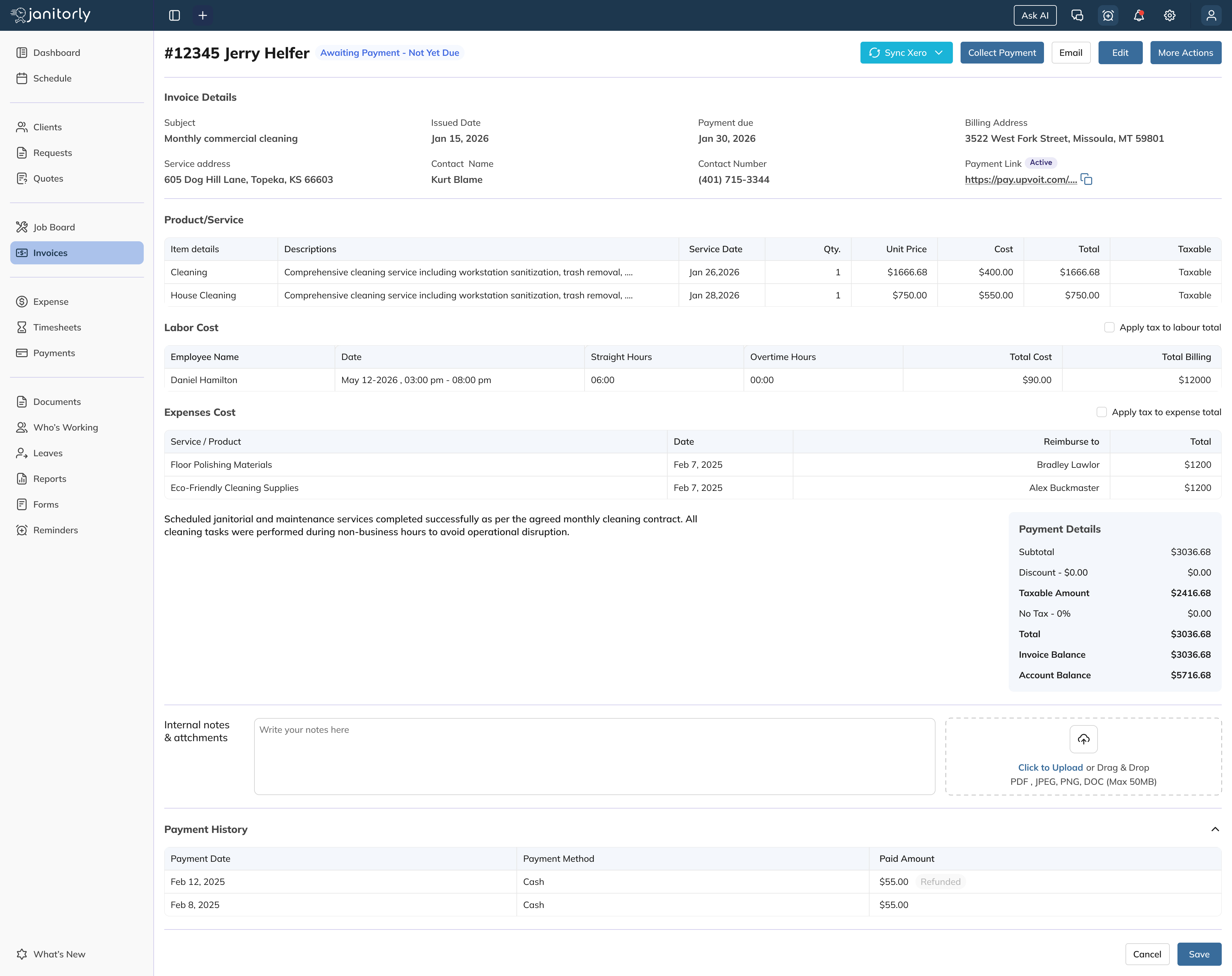 Janitorly janitorial scheduling software Invoice View