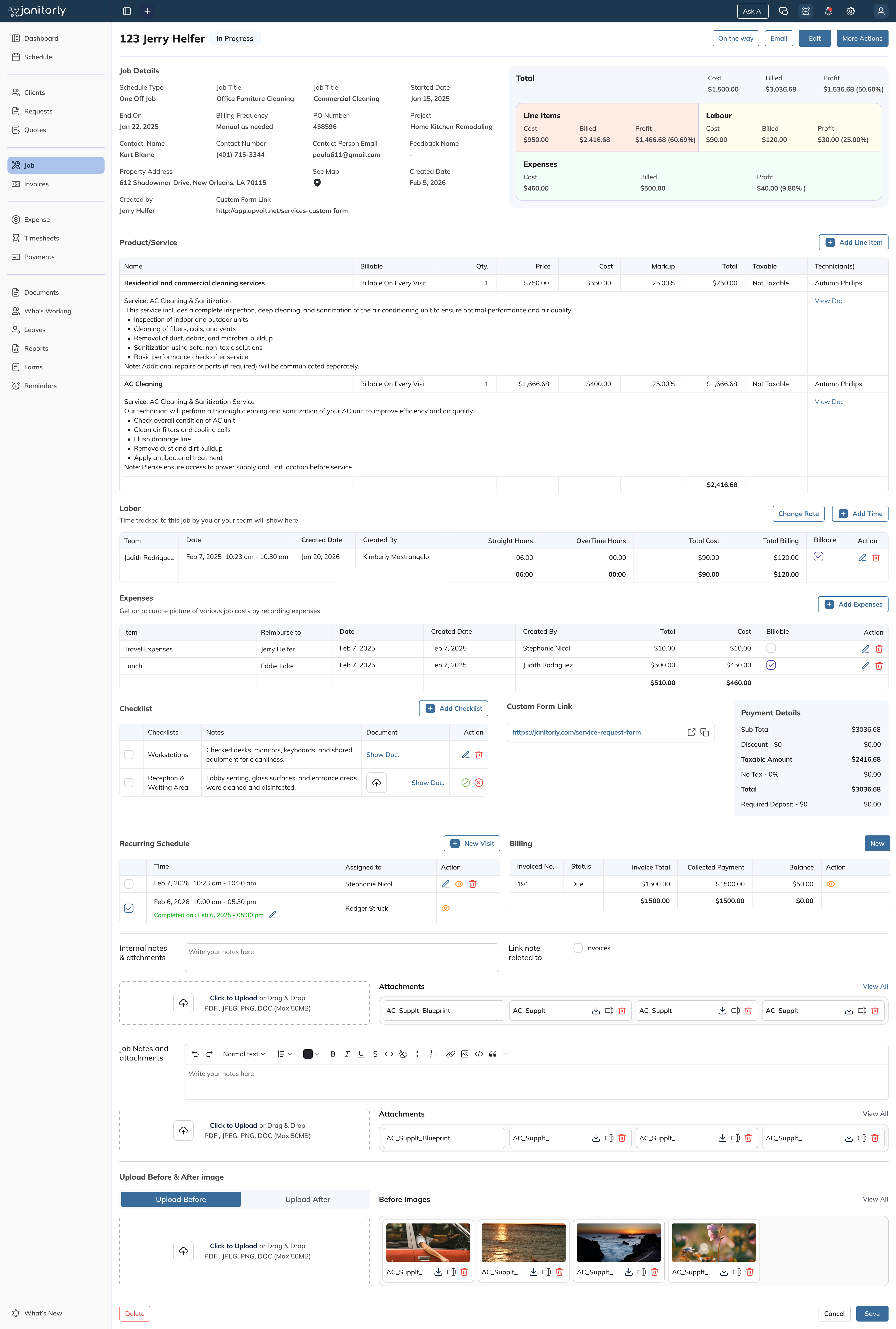 Janitorly janitorial scheduling software Job View
