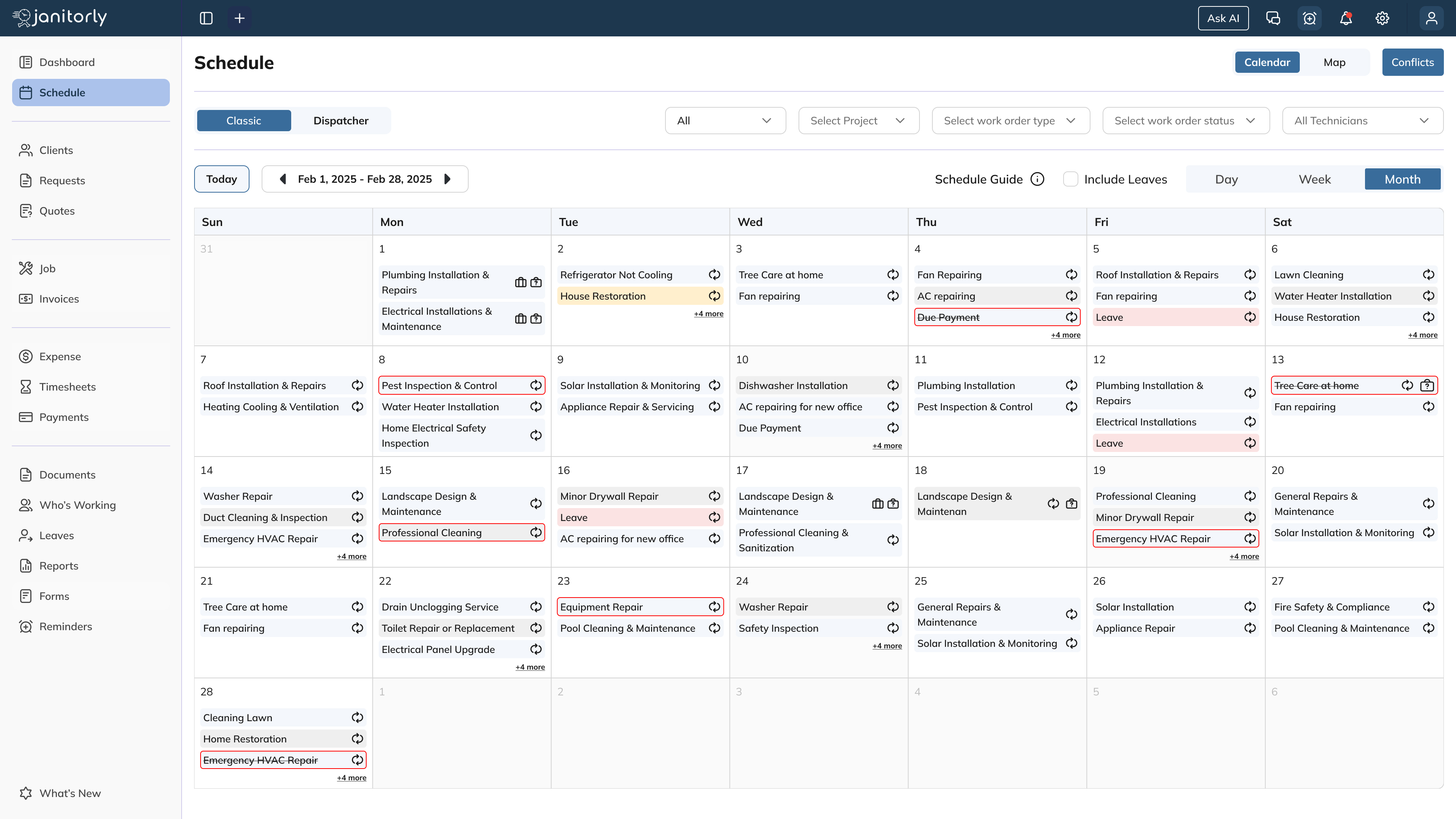 Janitorly janitorial scheduling software Job Calendar/Schedule